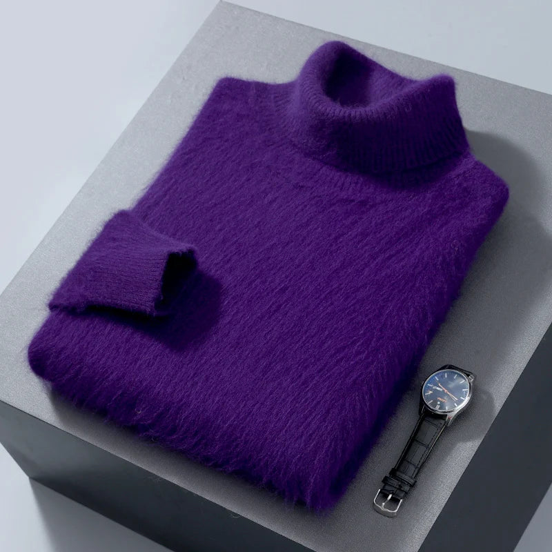 Men's 100% Mink Cashmere Sweater High Lapel Thick Knitted Pullover Casual Large Size Middle-Aged Sweater Autumn Winter New Tops
