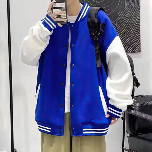 American Harajuku Style New Men's and Women's Baseball Uniform Jacket Korean Fashion Casual Versatile Color Block Couple Jacket