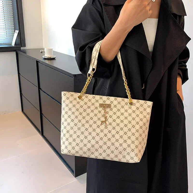 Presbyopic Handbag Luxury Design Large Capacity Handbag Women Fashion Printing Shoulder Bag Trendy Shopping Bag With Pendant