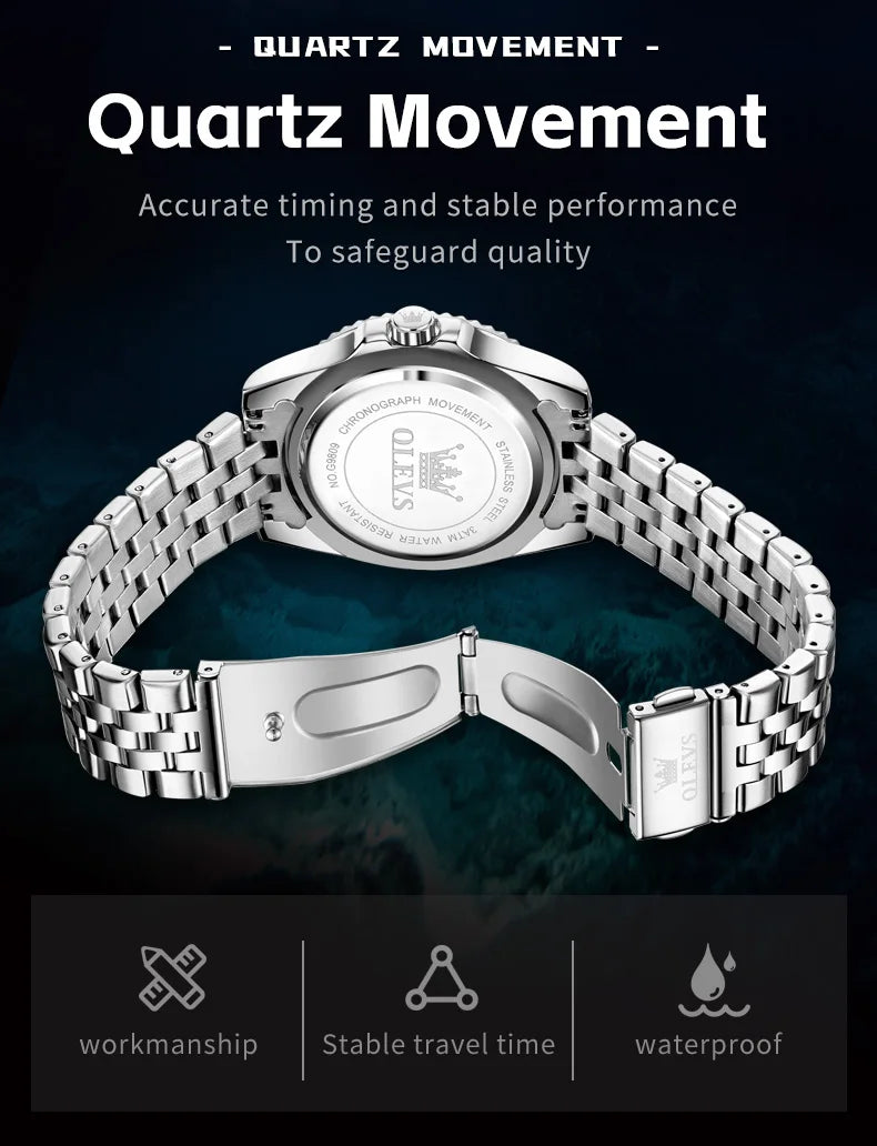 OLEVS Men's Watches Luxury Brand One-Way Timing Rotation Bezel Analog Original Quartz Watch for Men Submarine Series Wristwatch