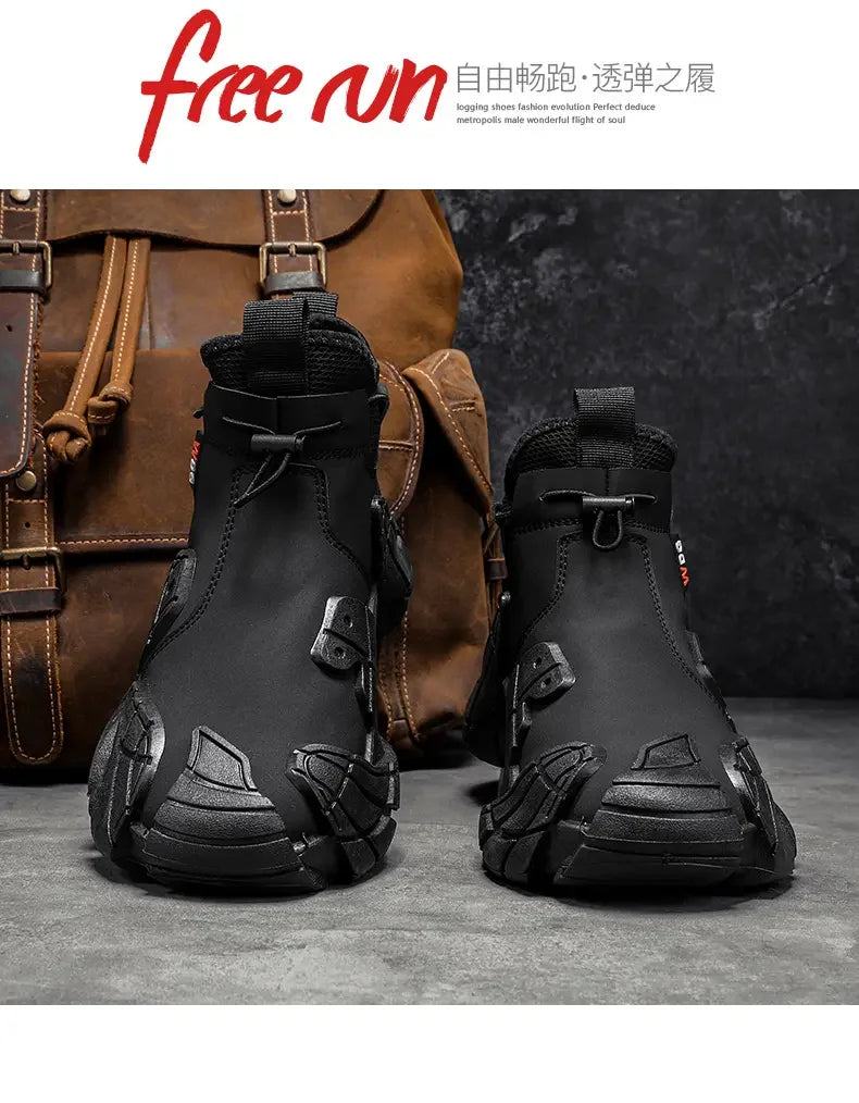 Men's Outdoor Short Boot Thick Soled High Top Casual Shoes Fashionable Trendy Shoes Male Sports Shoe Autumn Bare Boots 2024 New