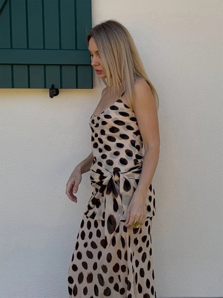 Women Two Tone Dot Print Long Sleeve Split Midi Dress Y2K Deep V Drawstring Slim Mermaid Skirt 2026 Street Club Party Outfit