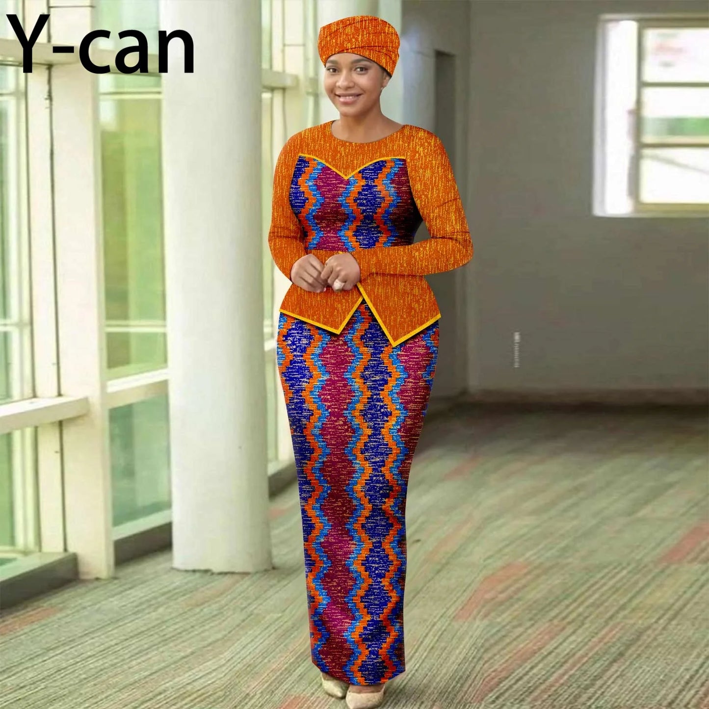 African Dresses for Women Elegant Patchwork Women Gown with Headscarf  Wedding Party African Style Ankara Print 2525050