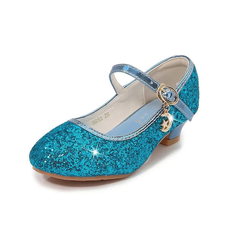 Classic Children High Heels Leather Shoes Fashion Sequins Elegant Kids Girls Wedding Shoes Princess Party Dress Single Shoes