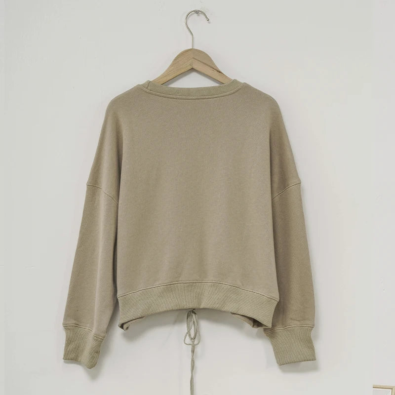 100% Cotton Women's Drawstring Sweatshirt Autumn New Casual Solid Long Sleeved Korean Fashion Streetwear Female Pullover