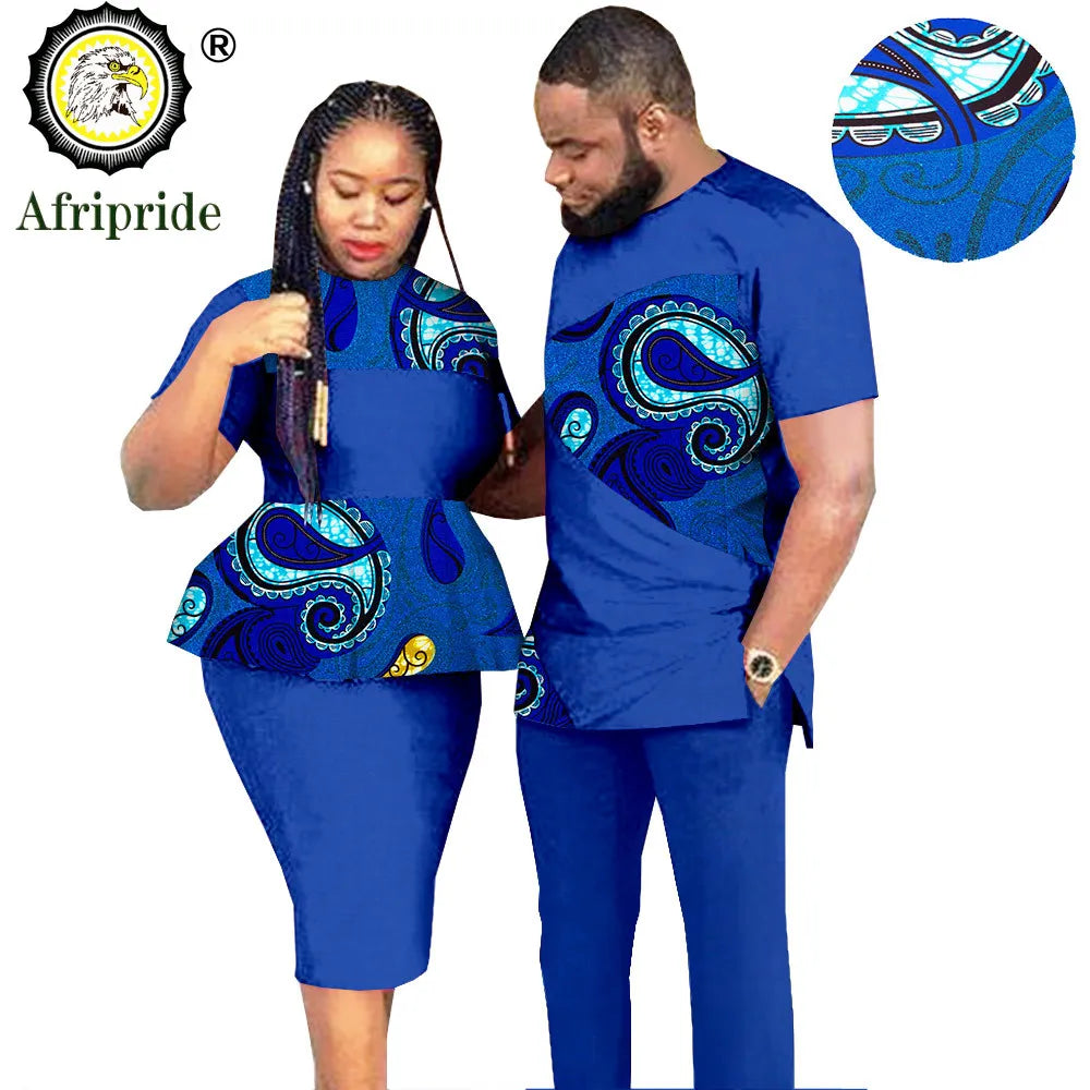 African Couples Clothing Outfits Men and Women Wear Wedding Party Ankara Wax Print Fashion AFRIPRIDE S20C010