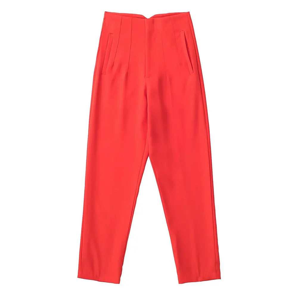 Duoperi Women High Waist Solid Trousers Chic Office Workwear Long Pants