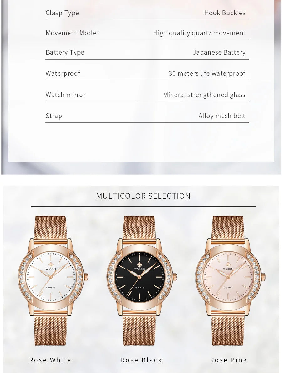 Diamond Watch For WWOOR Women Dress Simple Clock Ladies Quartz Bracelet Wristwatch Elegant Watches Gift For Women Reloj Hombre