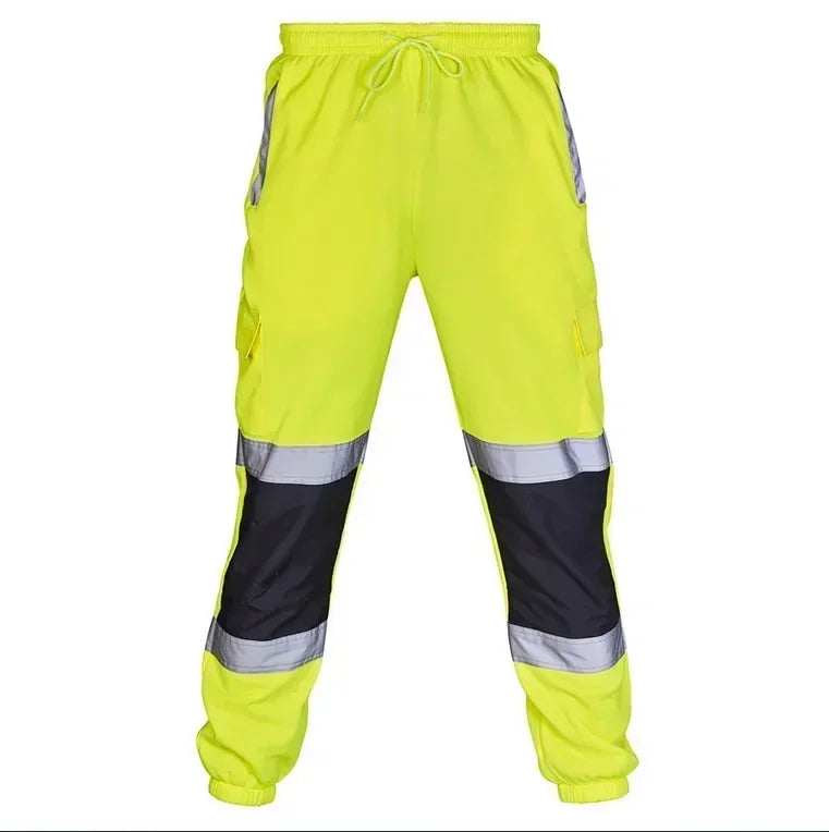 Mens Work Uniform Bottoms Safety Sweat Pants Striped Reflective Pants Loose Mens Jogging Trousers Joggers Patchwork Workwear