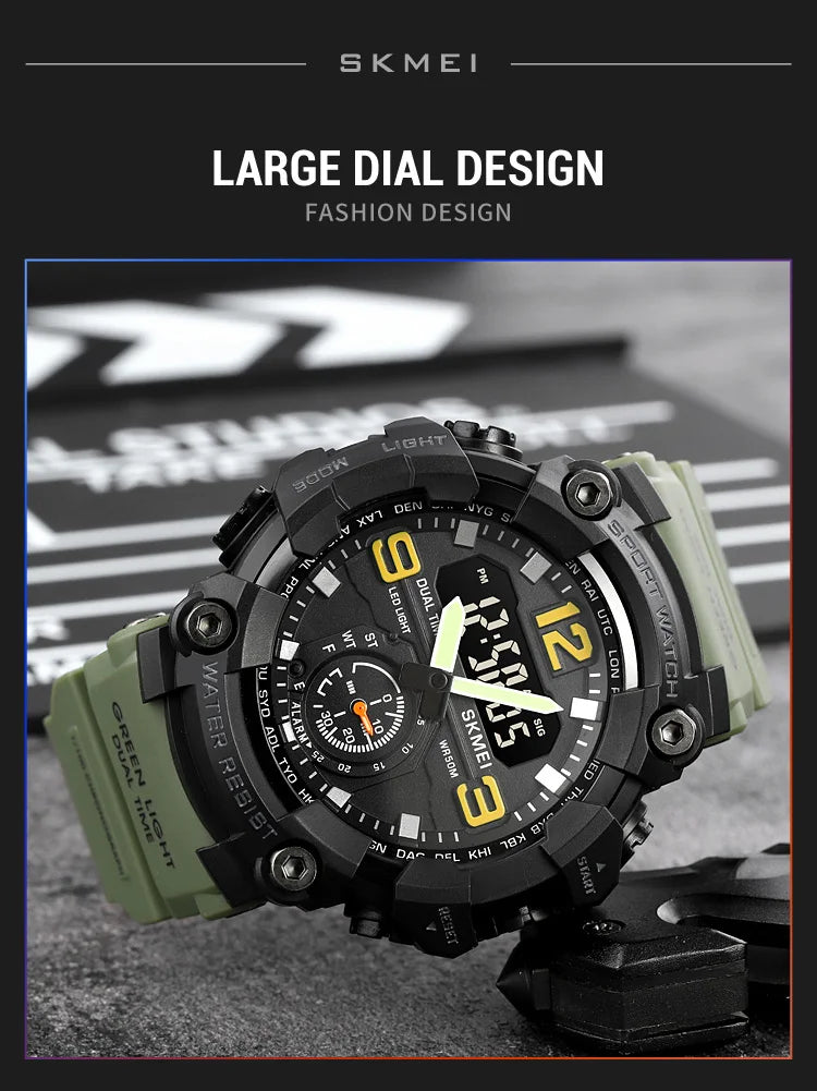 Skmei Men's Military Sport's Wristwatch Fashion Big Size Dial Quartz Analog Three Time Zone Male Led Waterproof Stop Watches