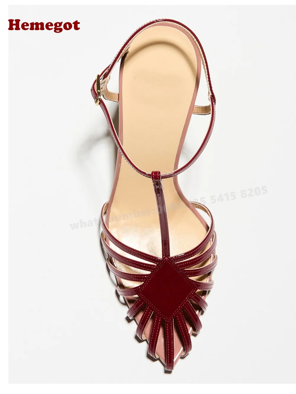 Cut Out T-Strap Sandals Pointy Toe Stiletto Slingback Buckle Women's Sandals Thin High Heels Sexy Splicing Party Shoes Summer