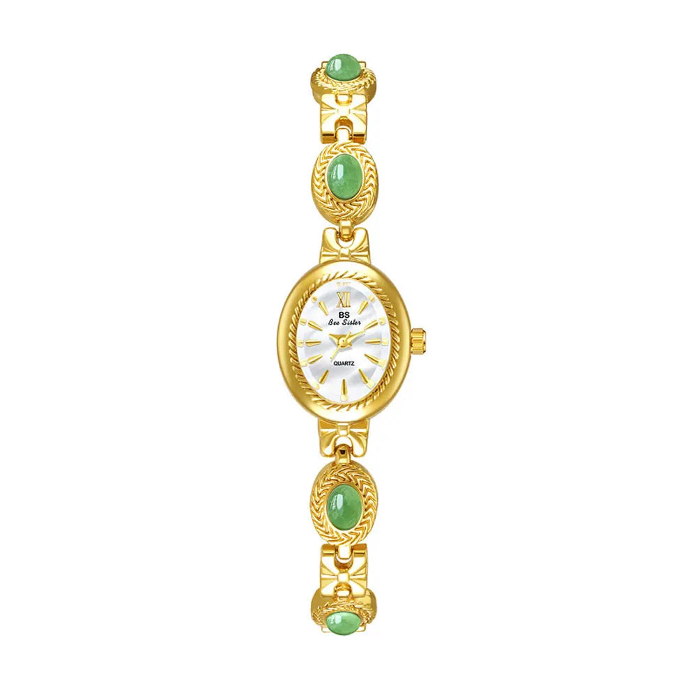 Elegant Women's Watch Jade Bracelet Small Clock Fashion Quartz Watches Luxury Golden Wristwatch Gifts For Women Original Brand
