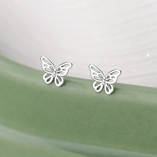 SOFTPIG Real 925 Sterling Silver Mini Butterfly Stud Earrings for Women Cute Fine Jewelry Ear Hole Care Accessories