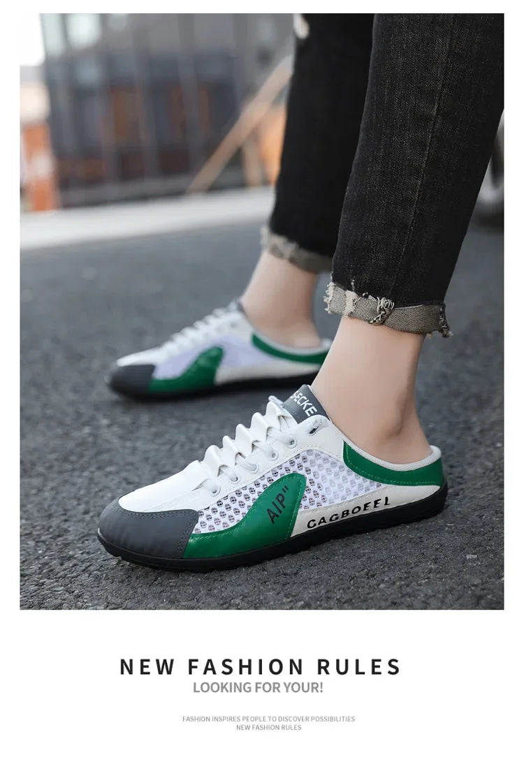 Men's Summer New Large Size Comfortable Half Support Fashionable Korean Style Breathable Popular Casual Shoes Mesh Lining