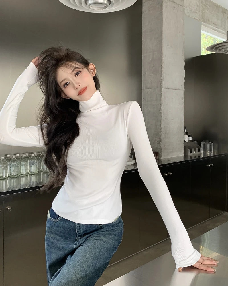 Warm Fce Lined High Collar Long Sve Base irt Women's Faionable Retro Versatile High Ne Base irt Trendy Commute ...