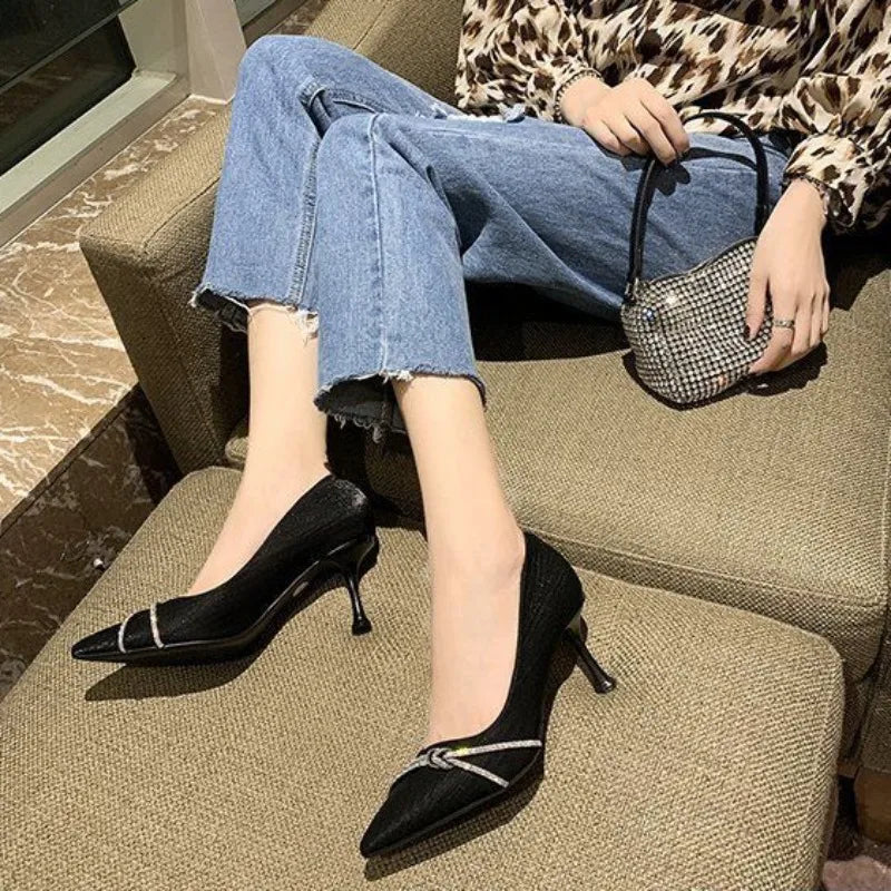 Ladies Pumps Black Rhinestone Diamond Wedding Bride Shoe with Heel Women's Shoes Crystals Elegant Dress A Lastest Wholesale Chic