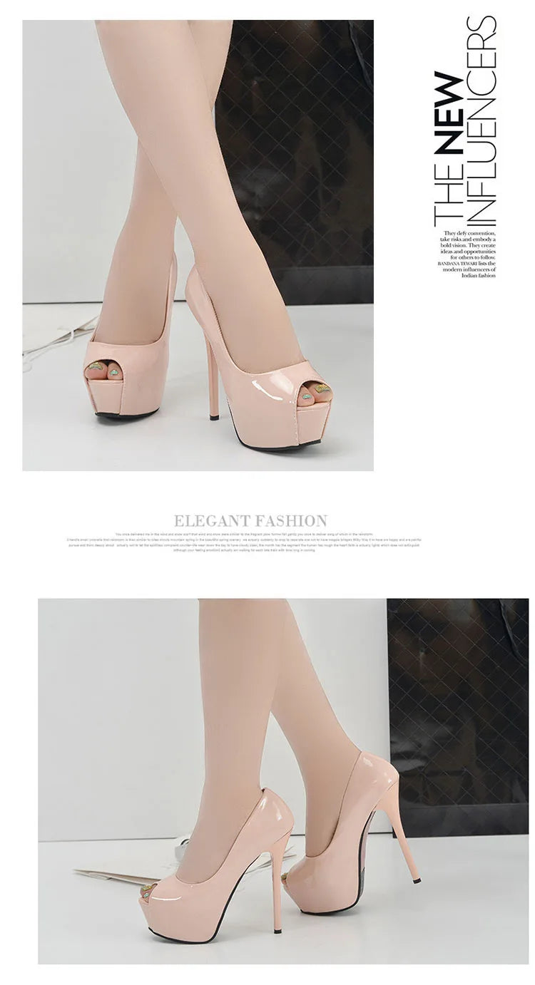 Women Pumps Sexy Platform Peep Toe Shoes 14cm Thin High Heels Stiletto Patent Leather Fashion Party Nighclub Wedding Dress Shoes