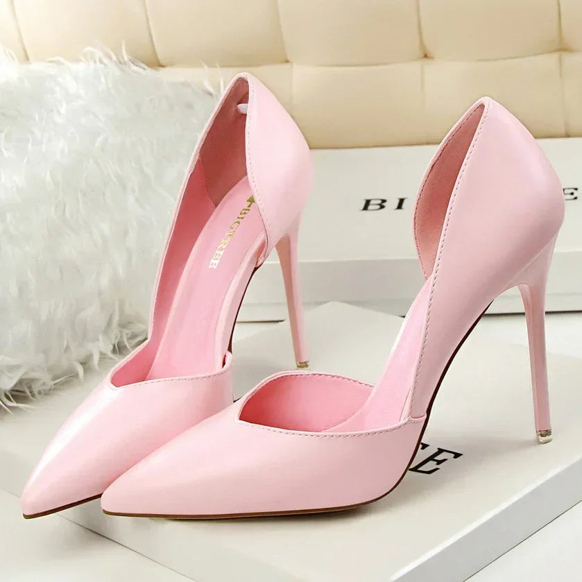 Summer Women Office Work 10.5cm High Heels Nightclub Leather Pumps Lady Fashion Concise Yellow Red Shoes Party Stiletto Heels