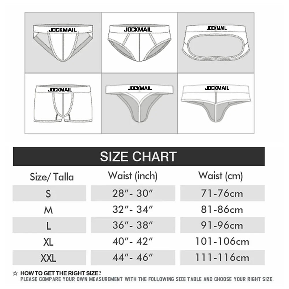 JOCKMAIL Men Athletic Supporters Jockstrap Thongs Mens Underwear  Underpants Bikini  3" Elastic Waistband  Hombre Panties