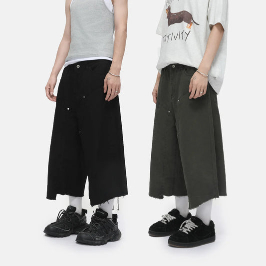 Men's Clothing | Tooling Logging Rough Edge Pure Cotton Loose and Simple Seven-point Denim Casual Pants