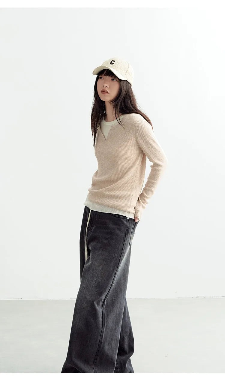 Super Comfortable to Wear~ 2025 Autumn and Winter New Style Faux Two-Piece Knit Sweater for Women, High-End Wool Sweater Top