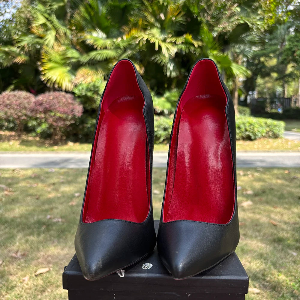 2026 Customize Side V Cut 16cm Ultra High Heels Matte Black Red inside Woman Pumps Curl Cut Slip on Pointed toe T-stage Shoes