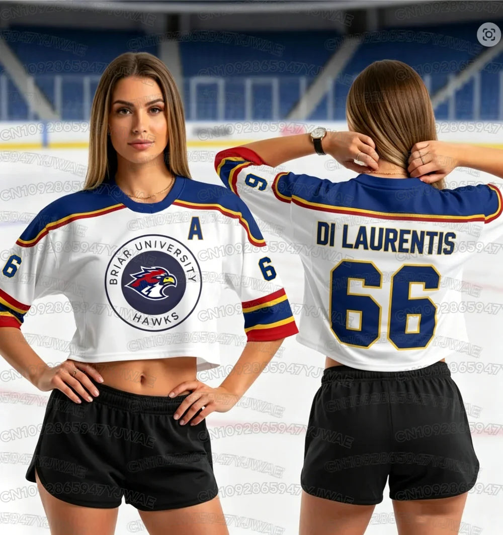 Summer Women's Off Campus Briar University Graham 44 DI LAURENTIS 66 Crop Top Football Jersey Short Sleeve Crop T-shirt Tops