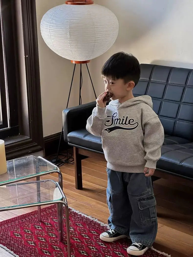 Boys Jeans Korean Style All-match Loose Cargo Pants Kids Fashion Brand Mid-small Children Autumn Casual Straight Pants Spring