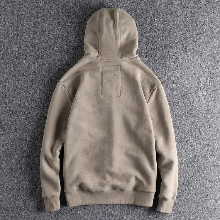 Men's Thickened Fleece Hoodie Sweatshirt Autumn Winter Heavyweight Sporty Casual Zipper Jacket Vintage Youth Open Cardigan