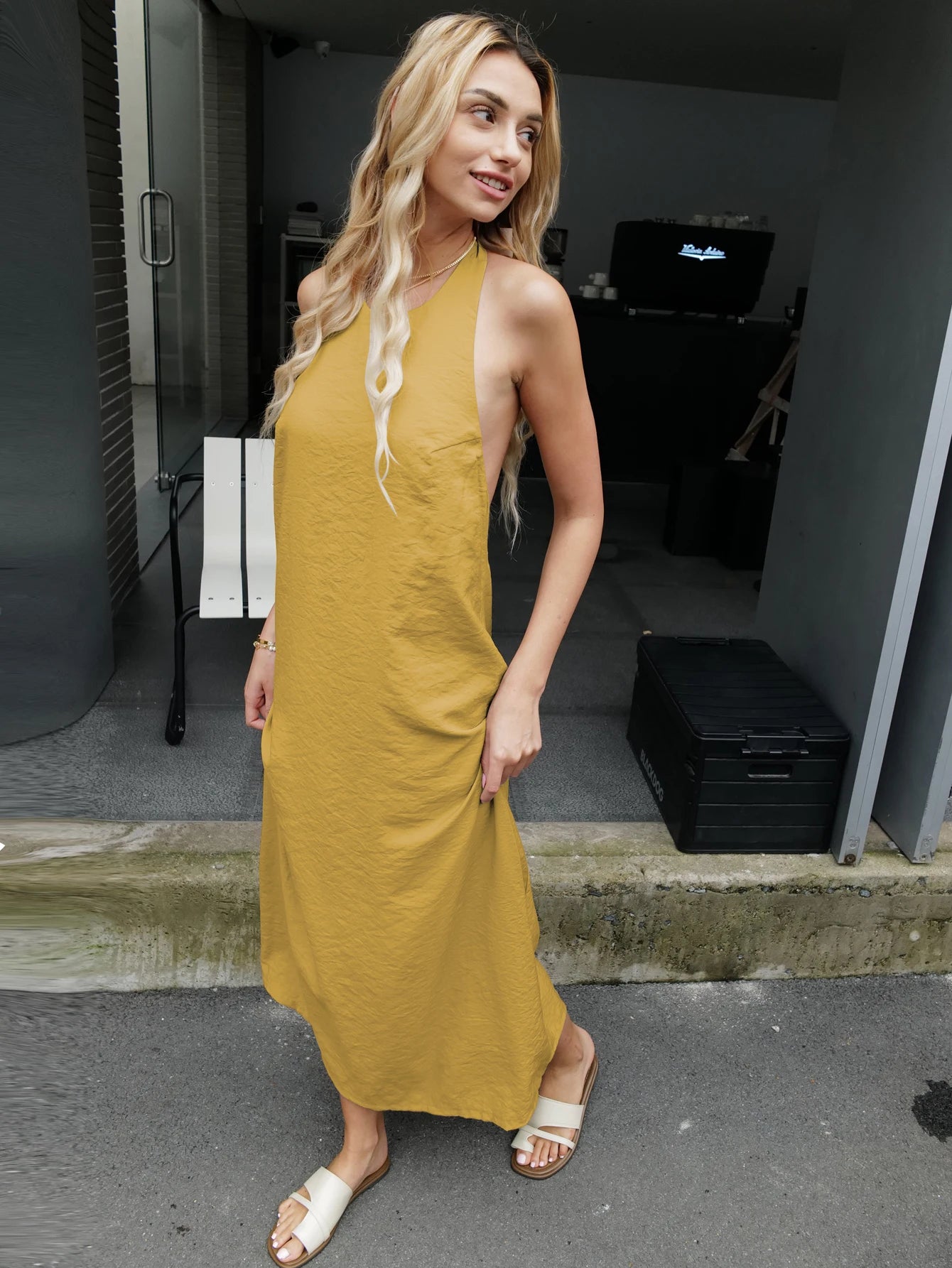 Kaleirda Summer Women Backless Elegant Ankle Length Dress Polyester