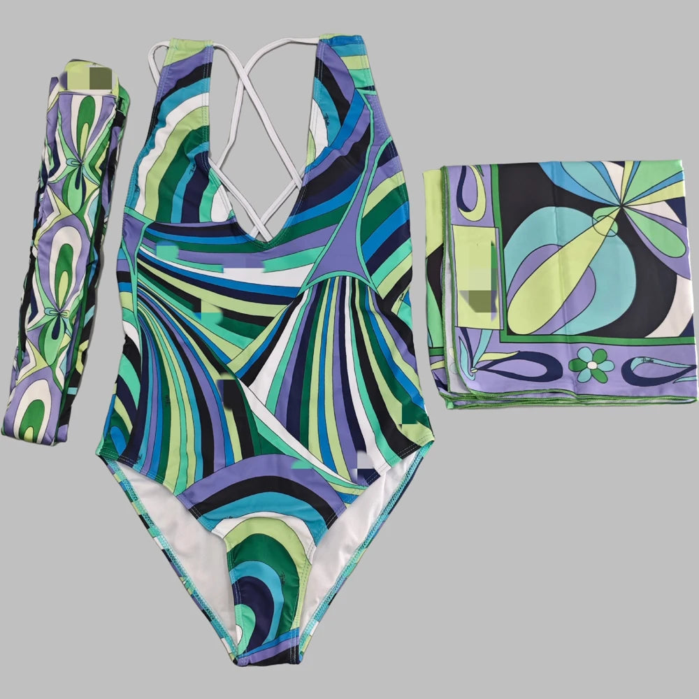Hot Sales Latest Fashion Luxury 3 Pieces Swimsuit With Headband Beach Scarfs 2026 Summer Sexy Women Bikini Designer Swimwear