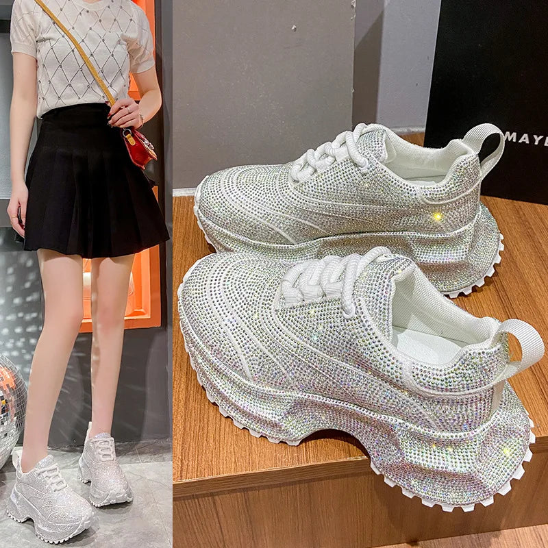 Women's Luxury Fashion Running Shoe Shining Casual Sports Shoes Thick Lace-up Vulcanize Shoes zapatillas de mujer