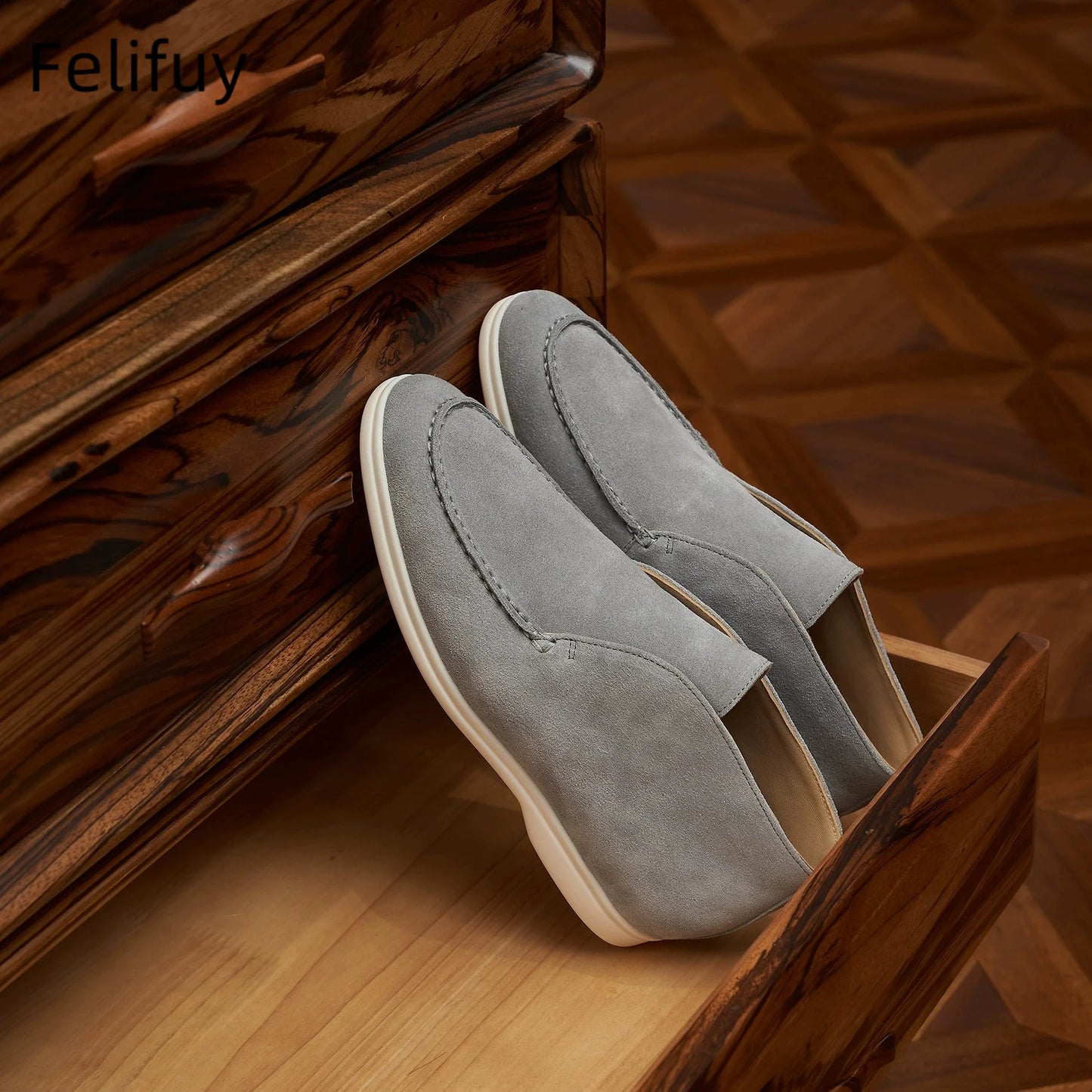 Autumn Men's Casual Soft Bottom Real Leather Shoes Slip-On High Top Daily Wear Shoes Comfortable Sheepskin Versatile Flat Shoes
