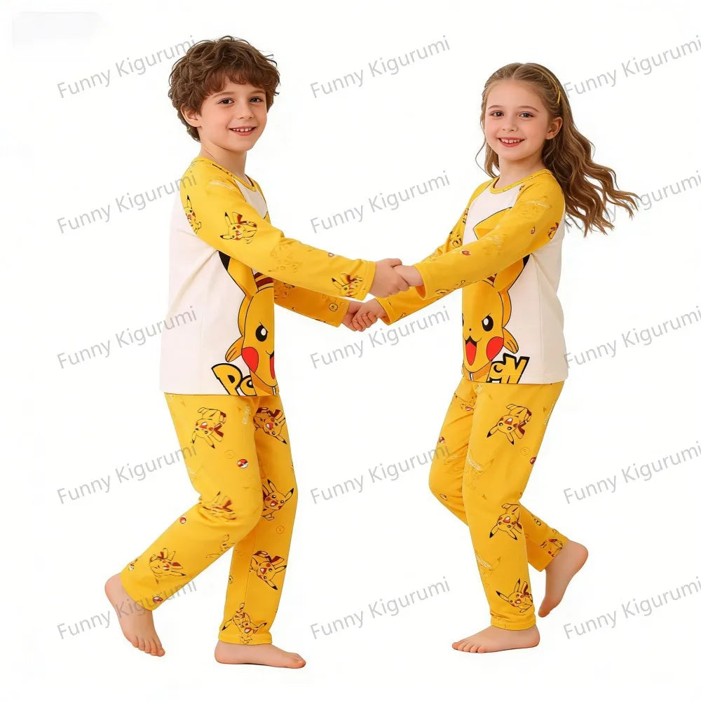 Cartoon Pijamas for Kids 3 to 5 7 9 11 13 Years Clothing Sets Boys Home Wear Girls Full Sleeve Pikachu Pajamas Teen Loungewear