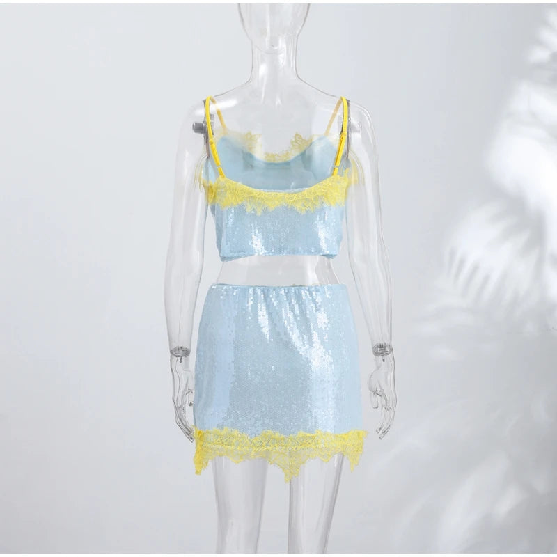 Beach Sequin Women's Dress Y2k Sexy Lace Spliced See Through Strap Mini Summer Dresses New Vacation Casual Party Robe 2026
