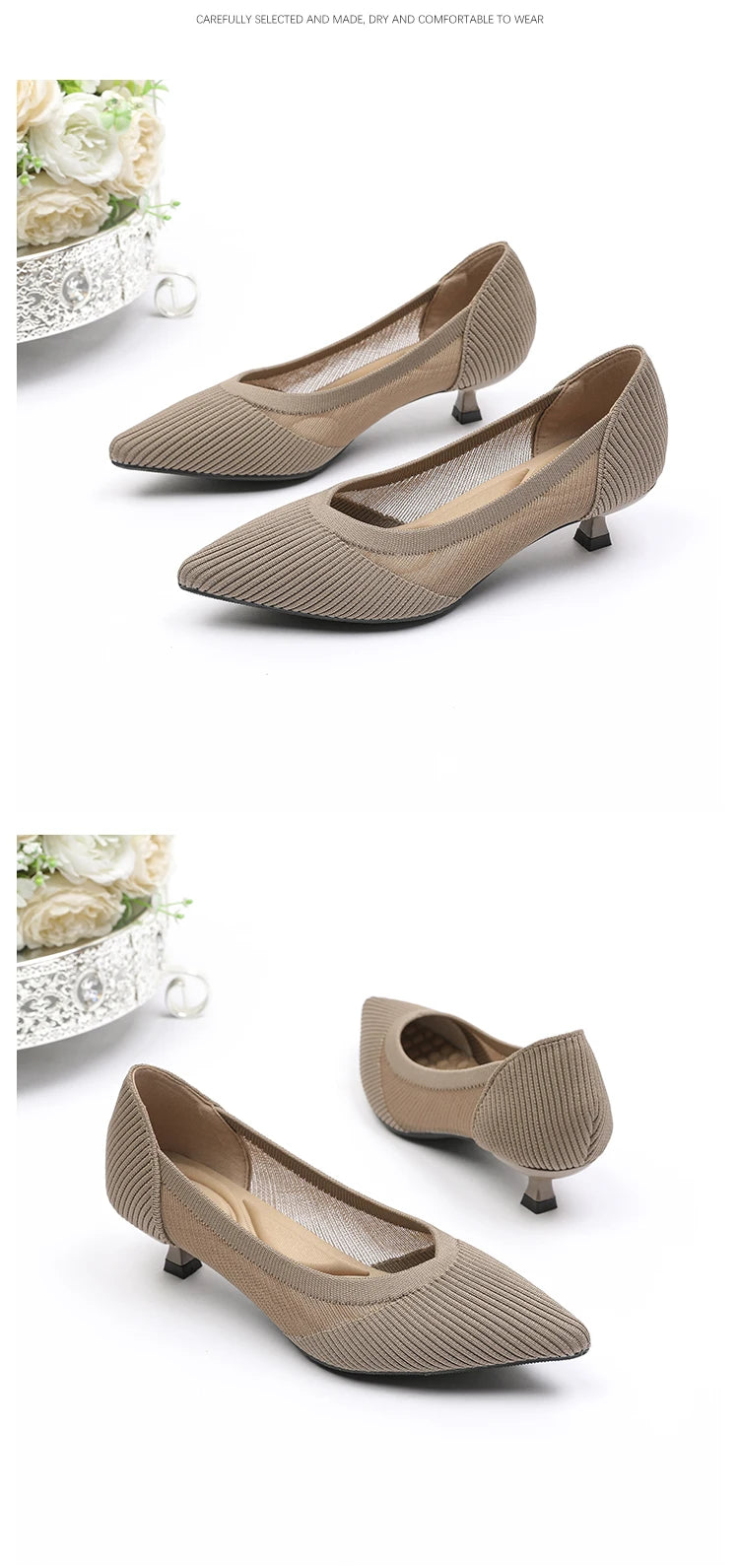 Women's High Heels 2025 New Knitted Breathable Mesh Fine Fashion Comfortable Lightweight Shoes Spring and Autumn