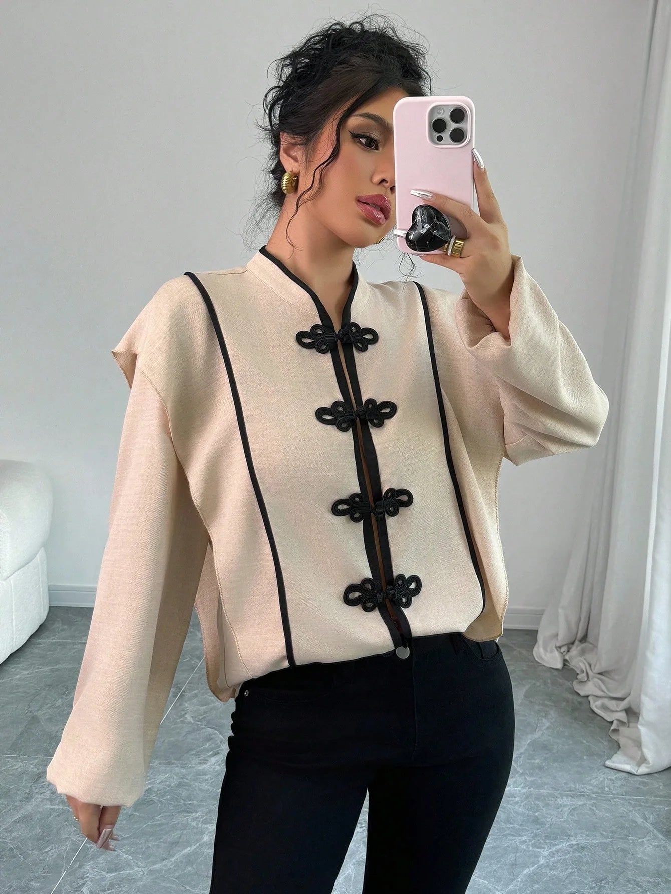 fashion Europe America Features Chinese Knot Design Long-sleeved Ethnic Style Which Casual The New Cross-border Women Shirt