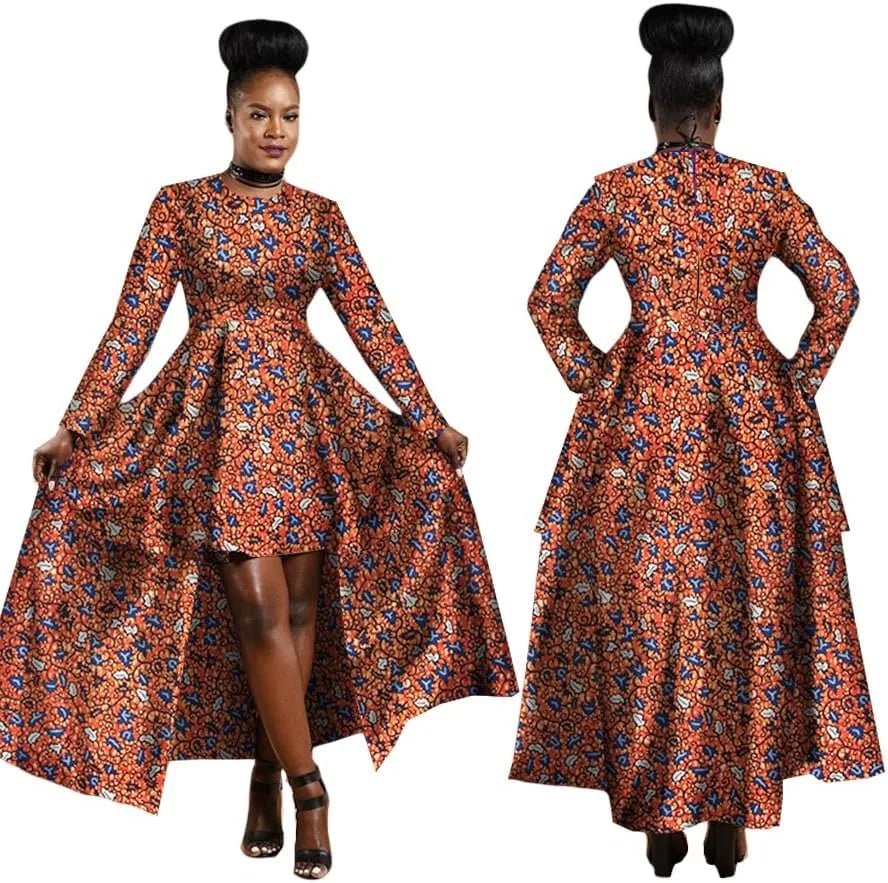African Dresses for Women Dashiki Kente Style Print Dress Cotton Wax Print Sexy Maxi Long Dress for Ladies Africa Clothes WY1268