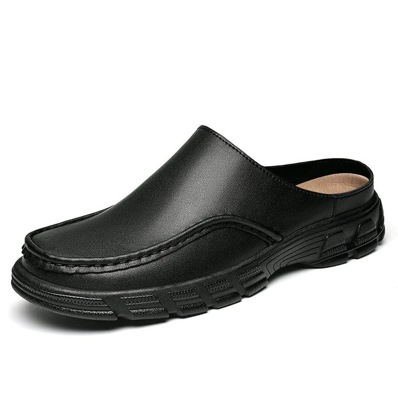 Summer Men Business Formal Shoes Genuine Leather Sandals Designers for Men Mules Outdoor Casual Slippers Comfy Office Work Shoes
