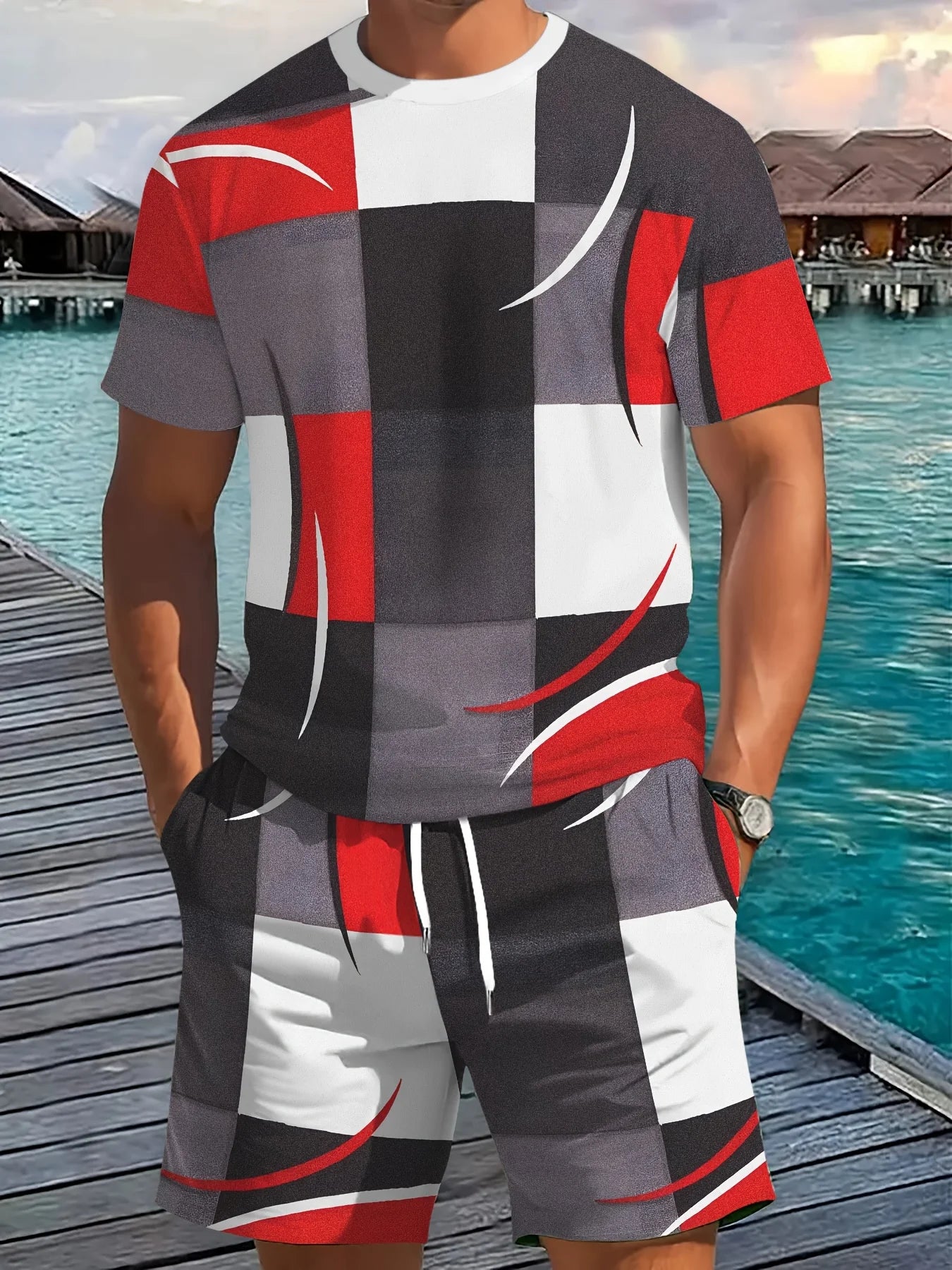 New Summer Men's Sportswear Striped Short-Sleeve T-Shirt Set Two-Piece Outdoor Travel Apparel Relaxed-Fit Shorts Training Wear