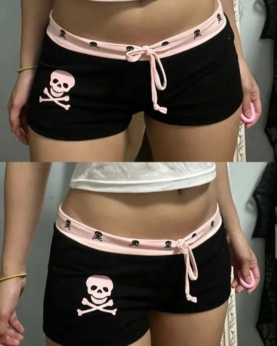 2000s Gothic Aesthetics Summer vintage New Sexy spicy girl punk Grunge style Skull print High street subculture slim fit Shorts