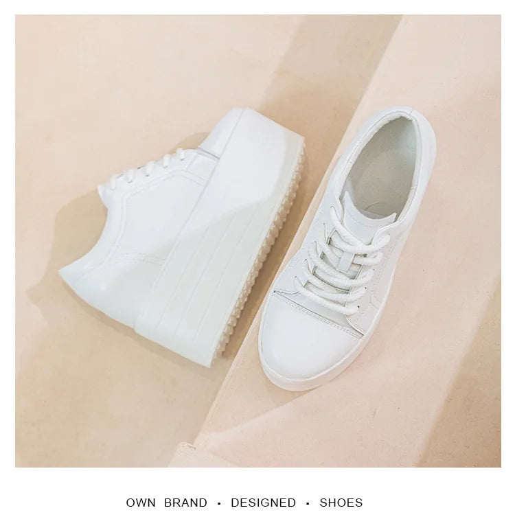 Fujin 12cm Genuine Leather Synthetic Women Autumn Spring Platform Wedge Women Fashion Sneakers Chunky Shoes Vulcanize Skateboard