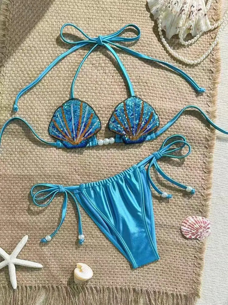 Sexy Shiny MermaidShell Bikini Swimsuit Hot Sale Of The Season New Swimwear Elegant Luminous Design Attractive Female Underwe