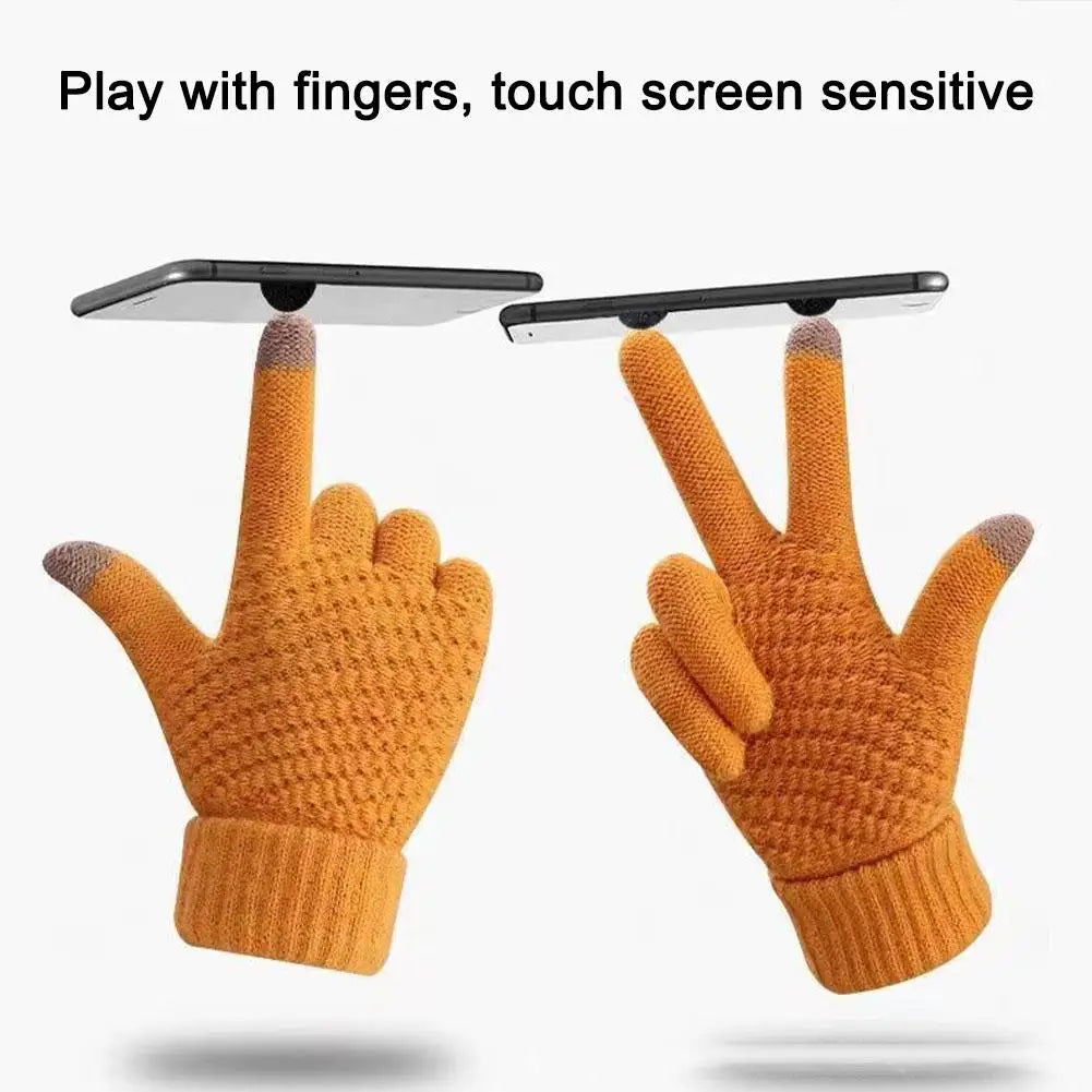 Women Men Warm Winter Touch Screen Gloves Stretch Classical Knit Mittens Wool Full Finger Outdoor Cycling Driving Glove BAZAARHUBO
