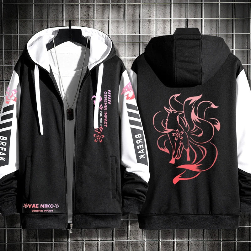 Anime Genshin Impact Yae Miko Cosplay Costumes Unisex 3D Hoodie Sweatshirt Zipper Hooded Jacket Outerwear