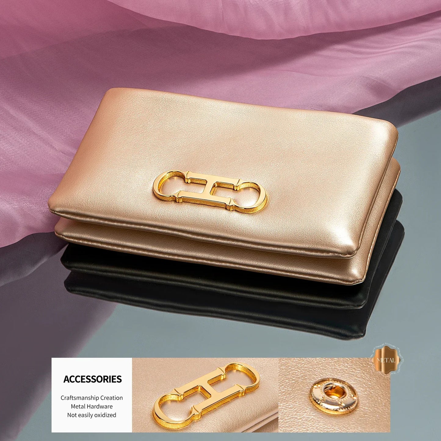 Retro and Versatile Solid-color Fashion New Women's Rectangular Clutch Minimalist Classic Letter-style Cardholder