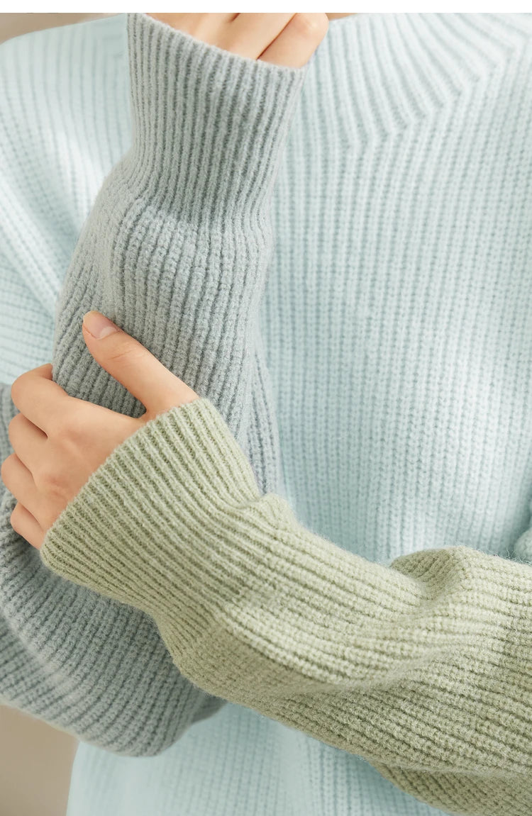 AMII Minimalism Sweaters Women 2024 Spring Street wear Spliced Knitted Top Drop Sleeve Loose Full Pullovers Sweaters 12344144