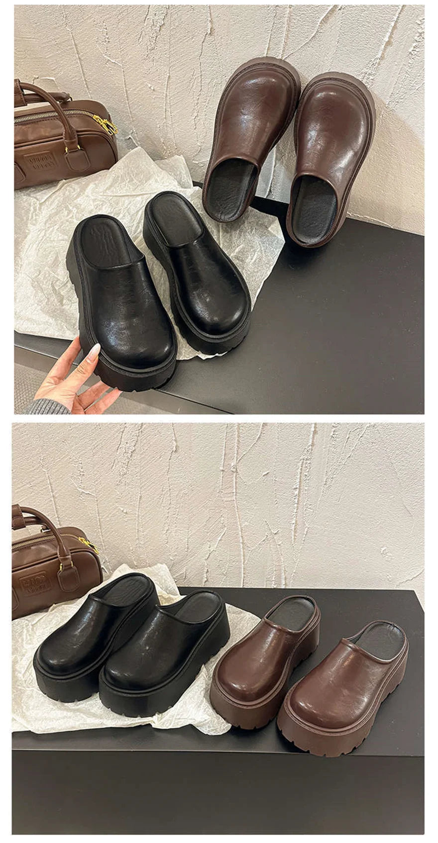 Sandals Summer 2026 New Women Slippers Baotou Platform Trend High Heels Ladies Shoes Pumps Black Soft Leather Thick Slides Mujer