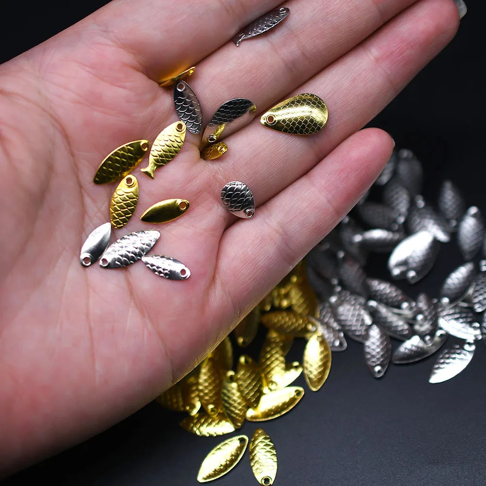 MNFT 50Pcs/lot Fishing Lure Metal Copper Blades Fish Scale Blade Spinner Rings Blade DIY Fishing Lure Hard Baits Accessories