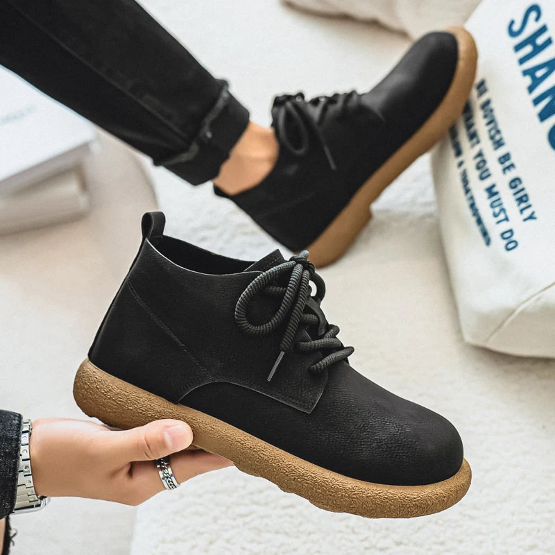 Outdoor Leather Men Casual Shoes British Style High Quality Ankle Boots High Top Man Work Boots Comfortable Walking Sneakers